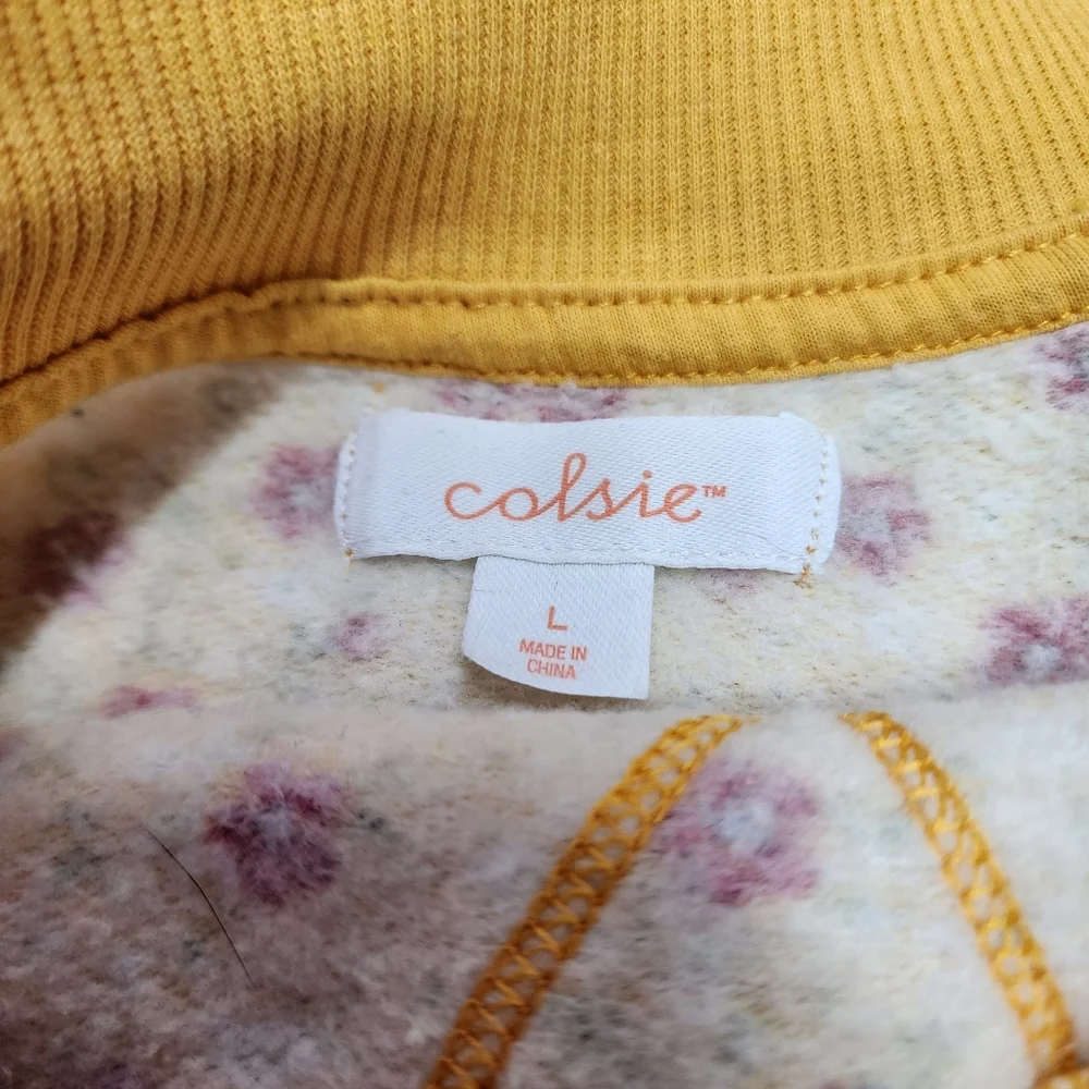 2 Pc COLSIE Yellow Red Flower Cut Off Cropped Sweatshirt & Sweat Shorts - Picture 5 of 13